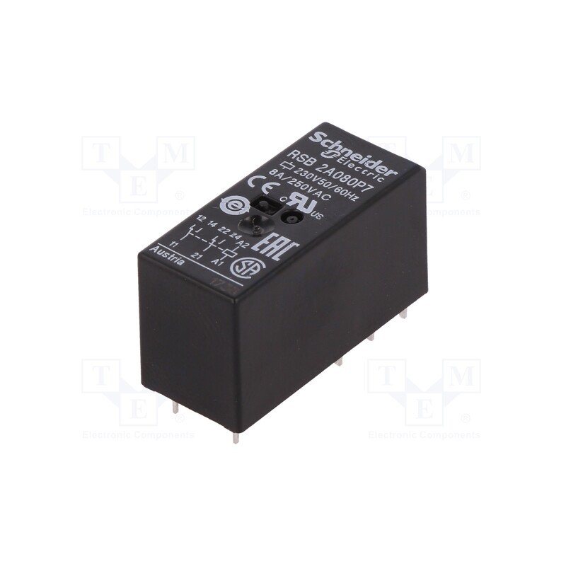 1 pcs x SCHNEIDER ELECTRIC - RSB2A080P7 - Relay: electromagnetic, DPDT, Ucoil: 230VAC, 8A, 8A/250VAC, socket