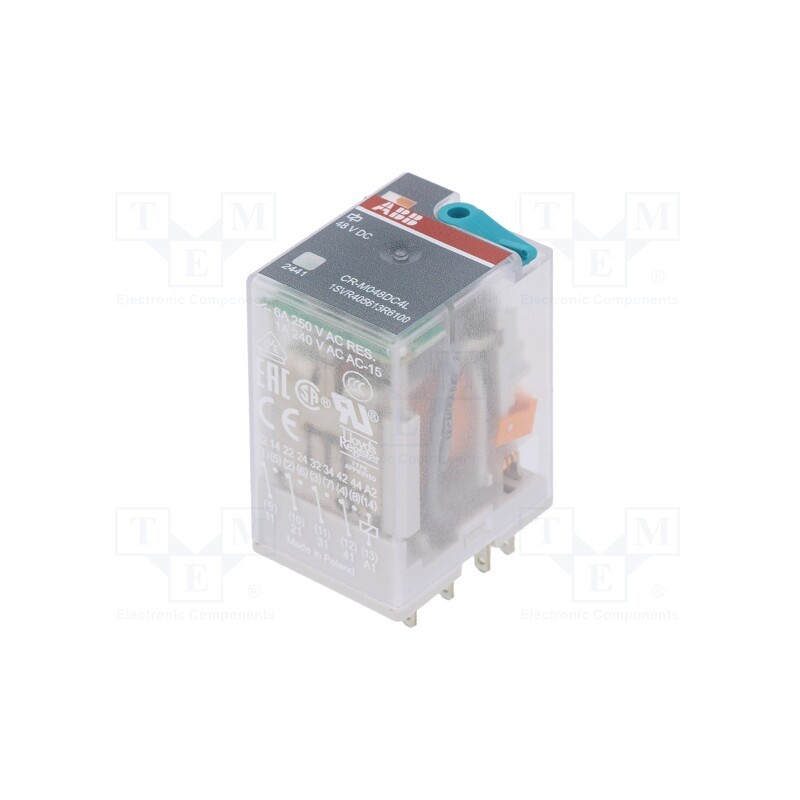 1 pcs x ABB - 1SVR405613R6100 - Relay: electromagnetic, 4PDT, Ucoil: 48VDC, Icontacts max: 6A