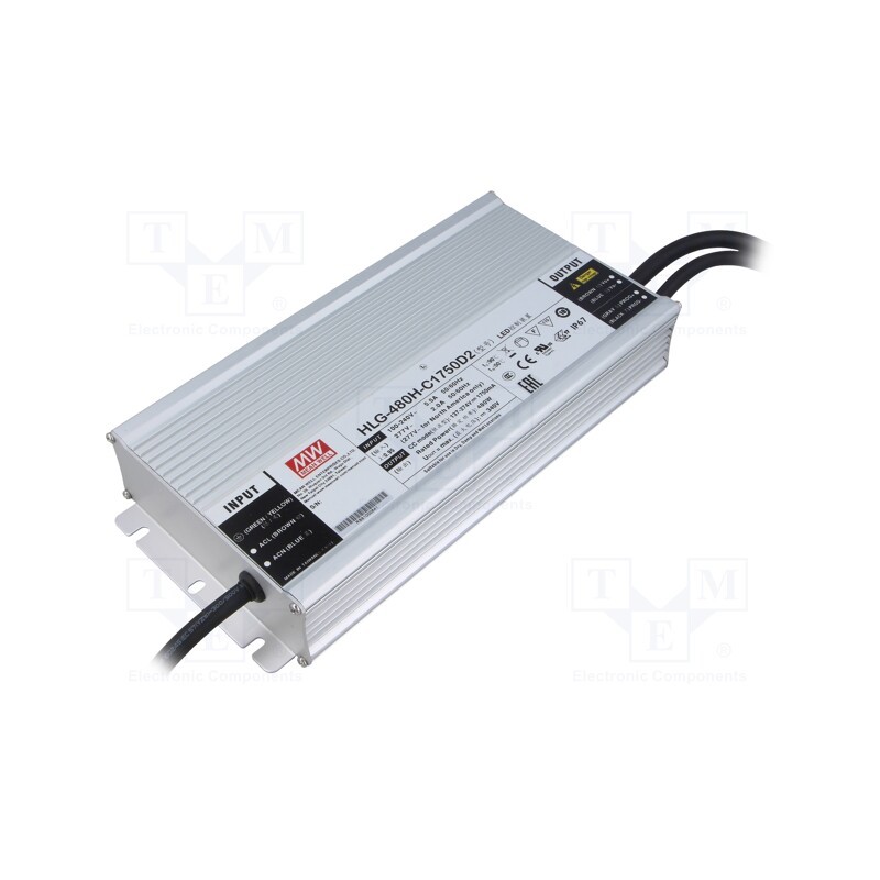 1 pcs x MEAN WELL - HLG-480H-C1750D2 - Power supply: switched-mode, LED, 480W, 137÷274VDC, 1.75A, IP67