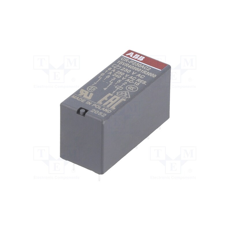 1 pcs x ABB - 1SVR405601R3000 - Relay: electromagnetic, DPDT, Ucoil: 230VAC, 8A, max.250VAC, PCB