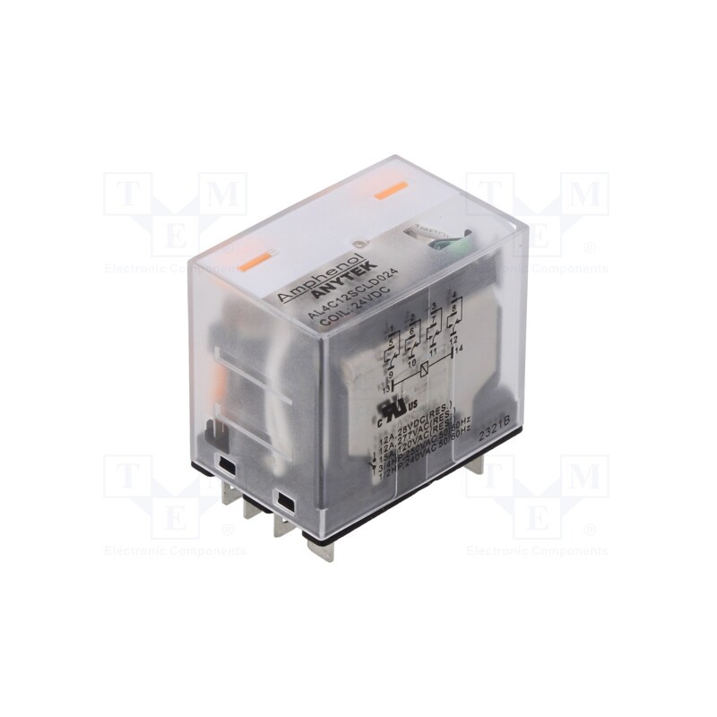 1 pcs x AMPHENOL ANYTEK - AL4C12SCLD02400G - Relay: electromagnetic industrial, 4PDT, 24VDC, 12A/277VAC, 650Ω