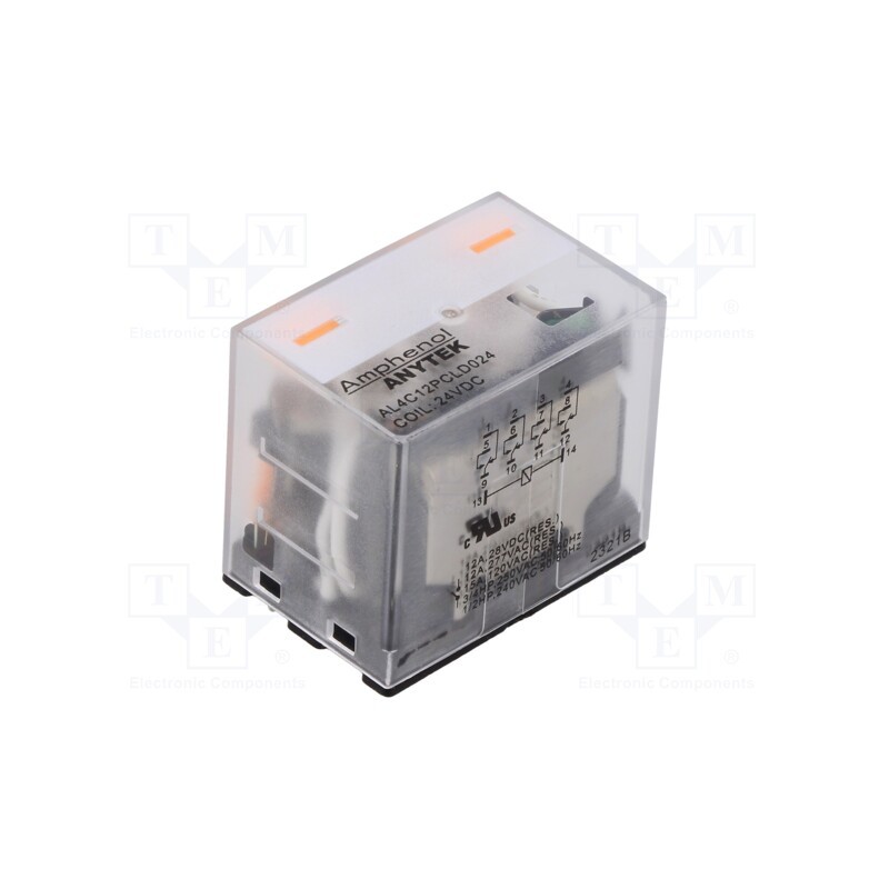 1 pcs x AMPHENOL ANYTEK - AL4C12PCLD02400G - Relay: electromagnetic industrial, 4PDT, 24VDC, 12A/277VAC, PCB
