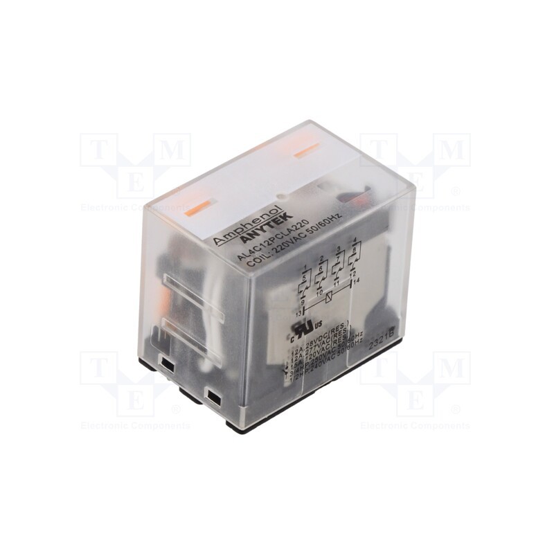 1 pcs x AMPHENOL ANYTEK - AL4C12PCLA22000G - Relay: electromagnetic industrial, 4PDT, 220VAC, 12A/277VAC, PCB