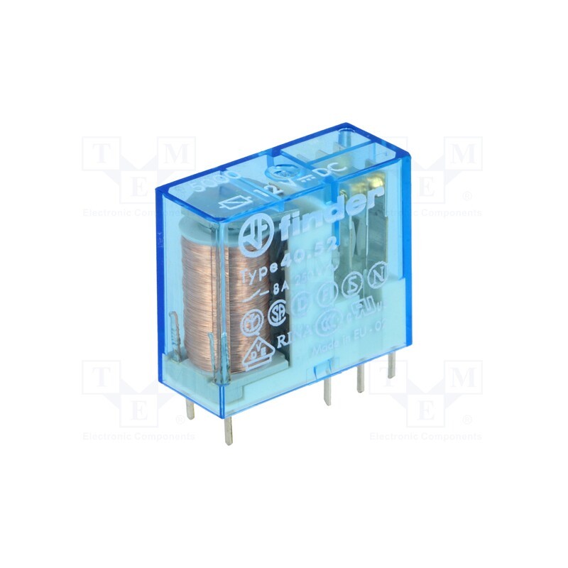 1 pcs x FINDER - 40.52.9.012.5000 - Relay: electromagnetic, DPDT, Ucoil: 12VDC, Icontacts max: 15A