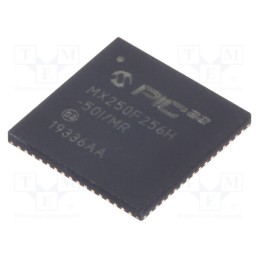 1 pcs x MICROCHIP TECHNOLOGY - PIC32MX250F256H-50I/MR - IC: PIC microcontroller, 256kB, 2.3÷3.6VDC, SMD, QFN64, PIC32, 8MHz