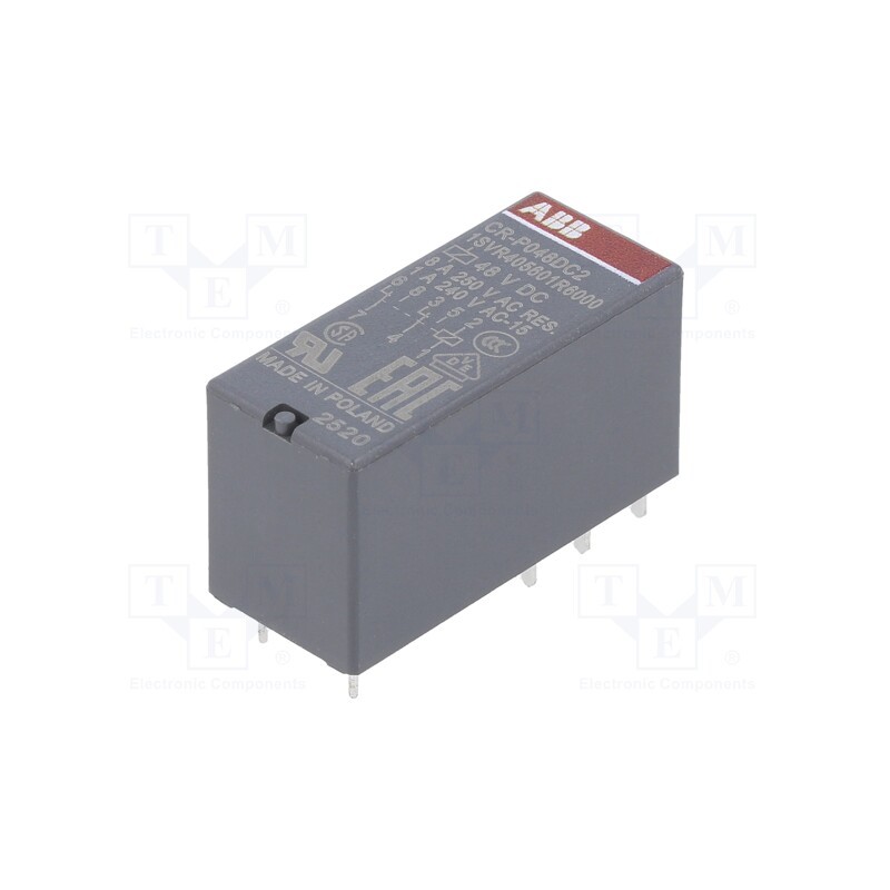 1 pcs x ABB - 1SVR405601R6000 - Relay: electromagnetic, DPDT, Ucoil: 48VDC, 8A, max.250VAC, PCB