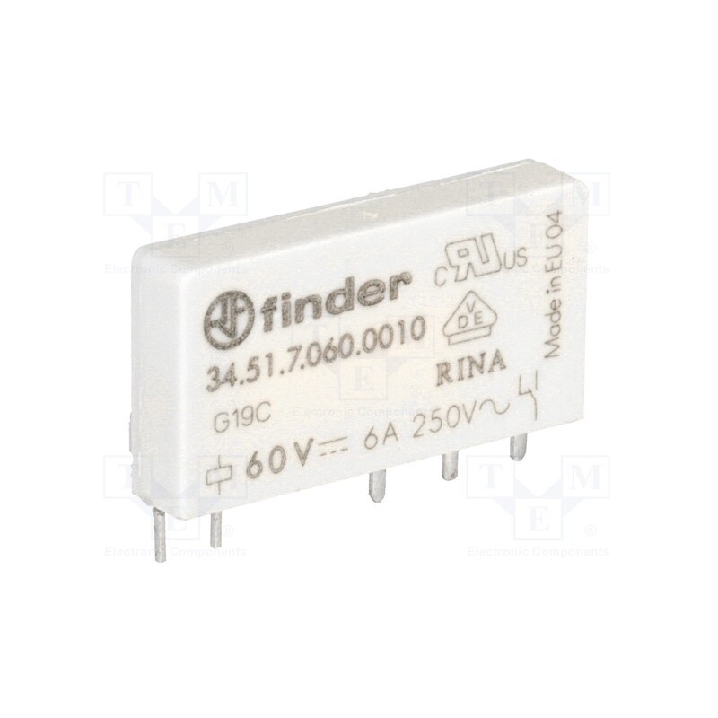 1 pcs x FINDER - 34.51.7.060.0010 - Relay: electromagnetic, SPDT, Ucoil: 60VDC, Icontacts max: 6A