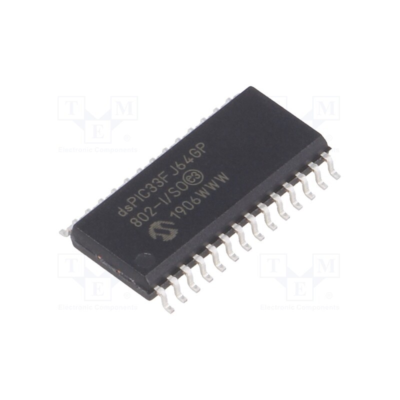 1 pcs x MICROCHIP TECHNOLOGY - DSPIC33FJ64GP802-I/SO - IC: dsPIC microcontroller, 64kB, 16kBSRAM, SO28, 3÷3.6VDC, DSPIC