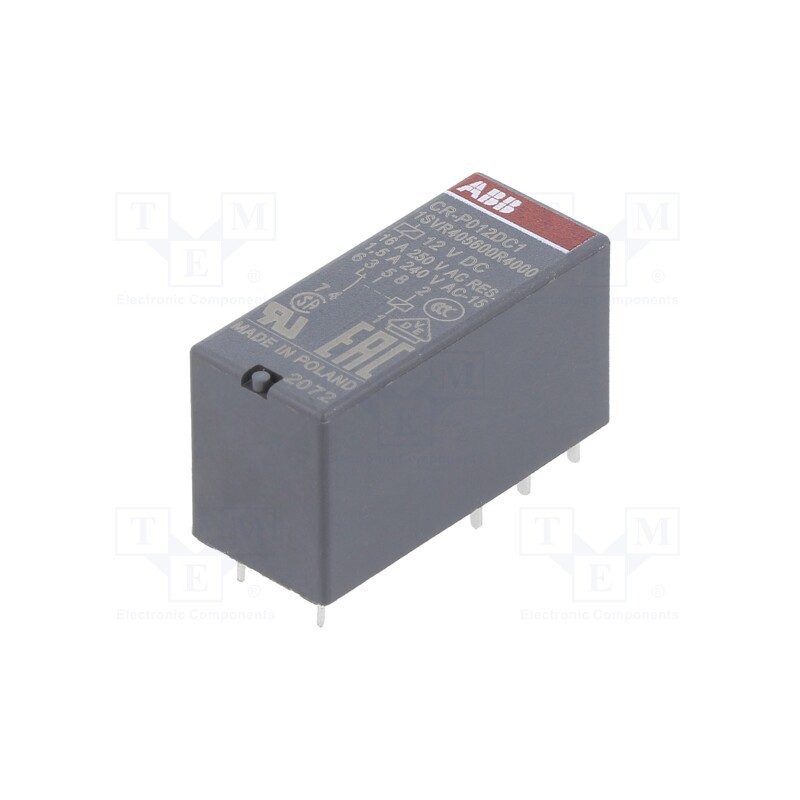 1 pcs x ABB - 1SVR405600R4000 - Relay: electromagnetic, SPDT, Ucoil: 12VDC, 16A, max.250VAC, PCB