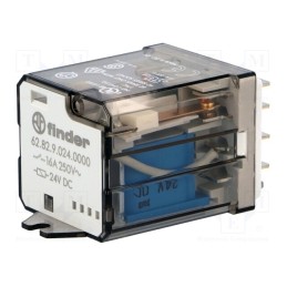 1 pcs x FINDER - 62.82.9.024.0000 - Relay: electromagnetic, DPDT, 24VDC, Icontacts max: 16A, on panel