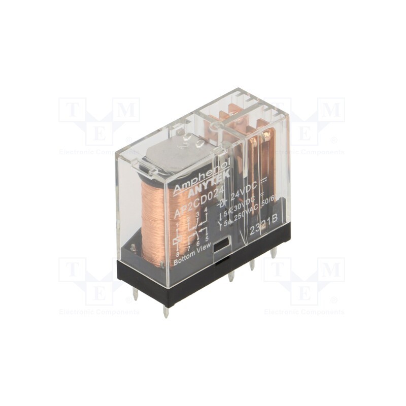 1 pcs x AMPHENOL ANYTEK - AP2CD02400G - Relay: electromagnetic power, DPDT, Ucoil: 24VDC, 5A, Series: AP