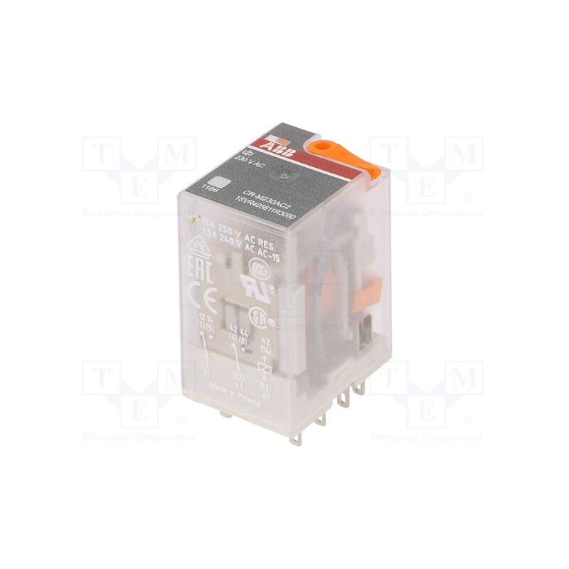 1 pcs x ABB - 1SVR405611R3000 - Relay: electromagnetic, DPDT, Ucoil: 230VAC, Icontacts max: 12A