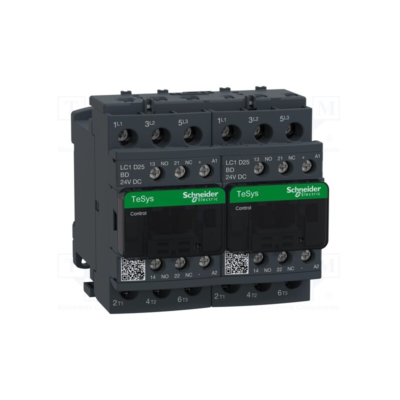 1 pcs x SCHNEIDER ELECTRIC - LC2D25BD - Contactor: 3-pole reversing, NO x3, Auxiliary contacts: NC + NO