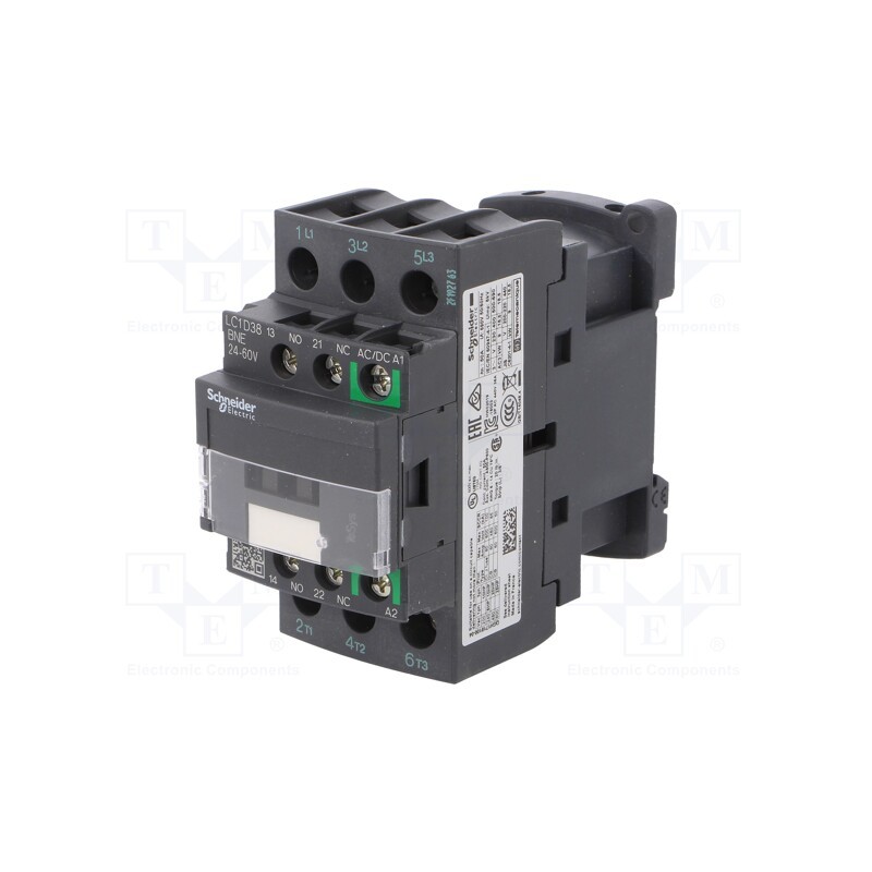1 pcs x SCHNEIDER ELECTRIC - LC1D38BNE - Contactor: 3-pole, NO x3, Auxiliary contacts: NO + NC, 38A, W: 45mm