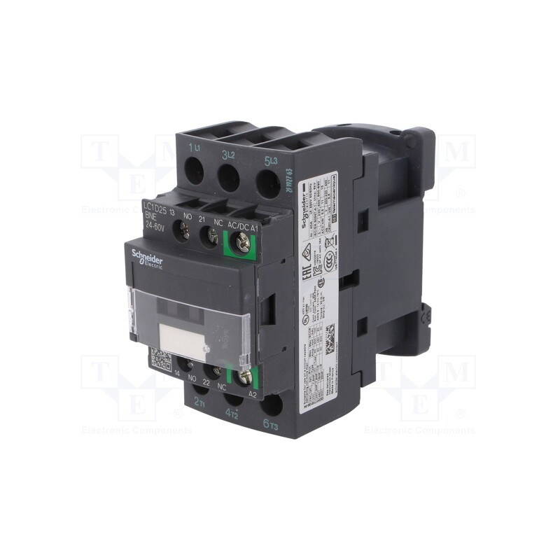 1 pcs x SCHNEIDER ELECTRIC - LC1D25BNE - Contactor: 3-pole, NO x3, Auxiliary contacts: NO + NC, 25A, W: 45mm