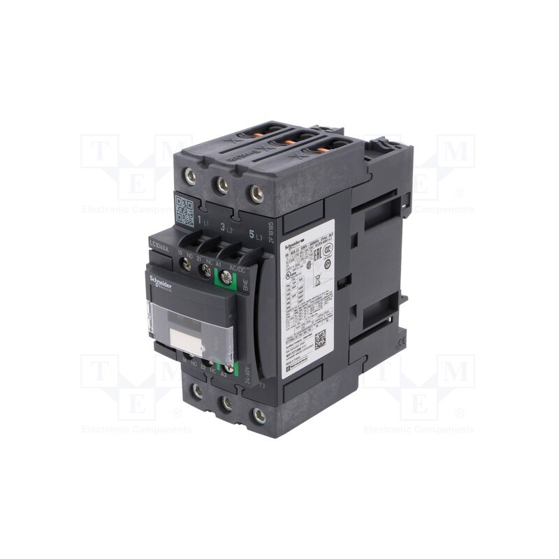 1 pcs x SCHNEIDER ELECTRIC - LC1D40ABNE - Contactor: 3-pole, NO x3, Auxiliary contacts: NO + NC, 40A, W: 55mm