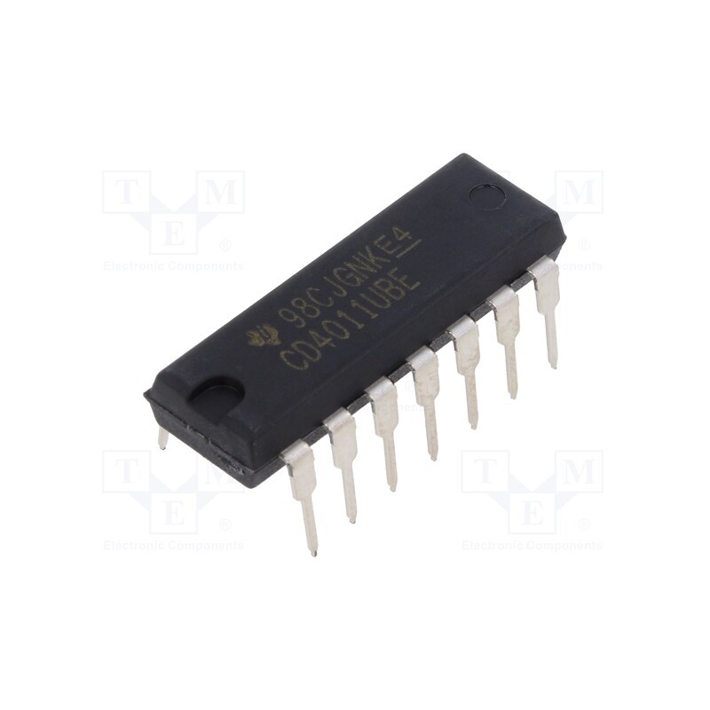 1 pcs x TEXAS INSTRUMENTS - CD4011UBE - IC: digital, NAND, Ch: 4, IN: 2, CMOS, THT, PDIP14, 3÷18VDC, -55÷125°C
