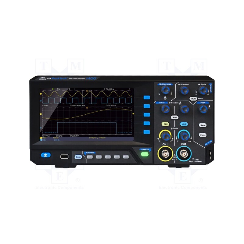 1 pcs x PEAKTECH - P 1400 - Oscilloscope: digital, DSO, Ch: 2, 5MHz, 100Msps, 10kpts, LCD TFT 7'