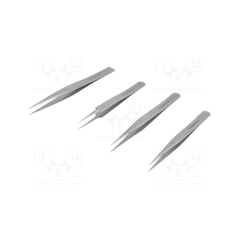 1 set x LINDSTRu00d6M - 9856 - Kit: tweezers, for precision works, Blade tip shape: sharp, 4pcs.
