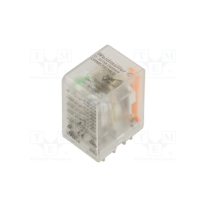 1 pcs x WEIDMu00dcLLER - 7760056105 - Relay: electromagnetic, 4PDT, 24VDC, Icontacts max: 5A, max.250VAC