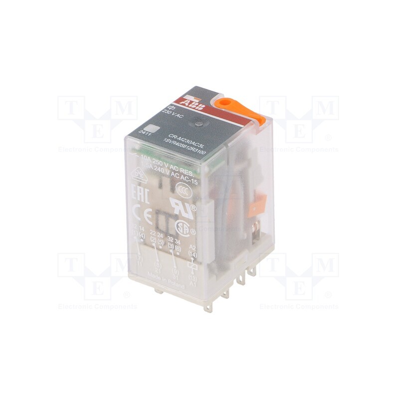 1 pcs x ABB - 1SVR405612R3100 - Relay: electromagnetic, 3PDT, Ucoil: 230VAC, Icontacts max: 10A