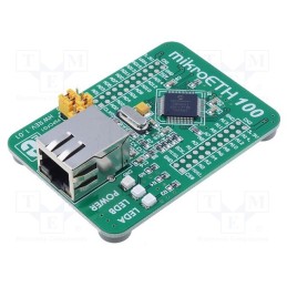 1 pcs x MIKROE - MIKROETH 100 BOARD - Expansion board, RJ45, Interface: parallel, Comp: ENC624J600