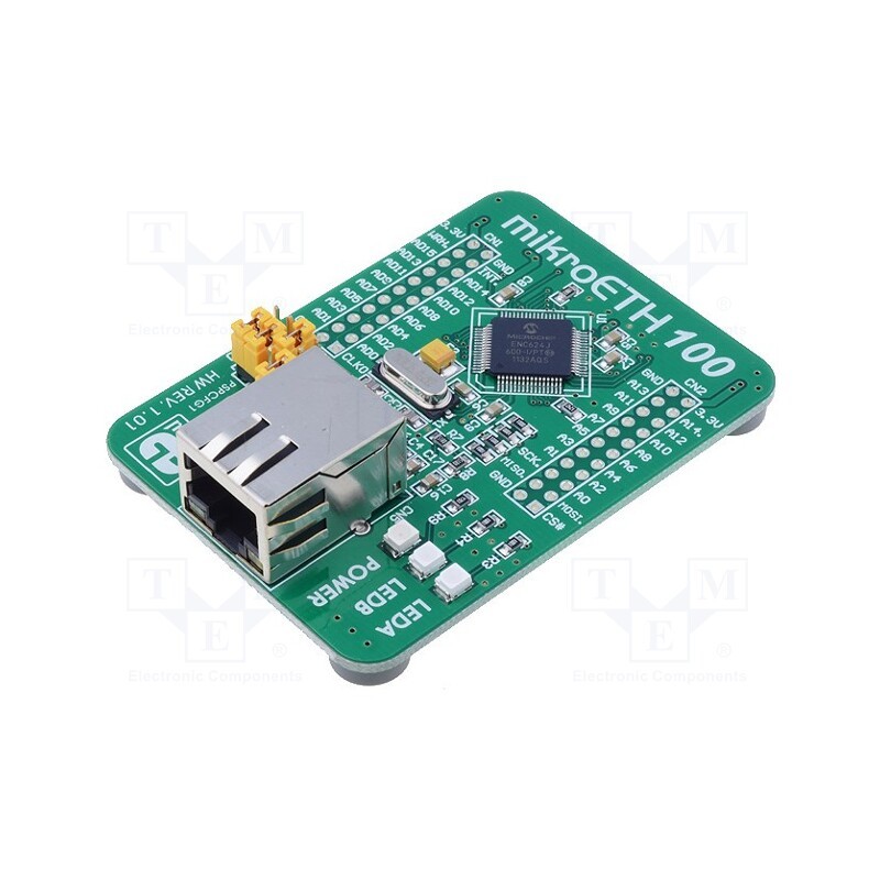 1 pcs x MIKROE - MIKROETH 100 BOARD - Expansion board, RJ45, Interface: parallel, Comp: ENC624J600