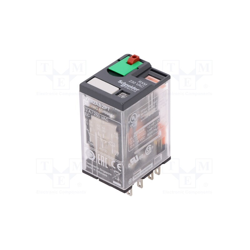 1 pcs x SCHNEIDER ELECTRIC - RXM2AB2P7 - Relay: electromagnetic, DPDT, Ucoil: 230VAC, Icontacts max: 12A
