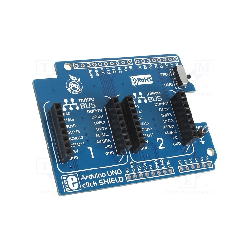 1 pcs x MIKROE - ARDUINO UNO CLICK SHIELD - Multiadapter, mikroBUS socket x2, Add-on connectors: 2