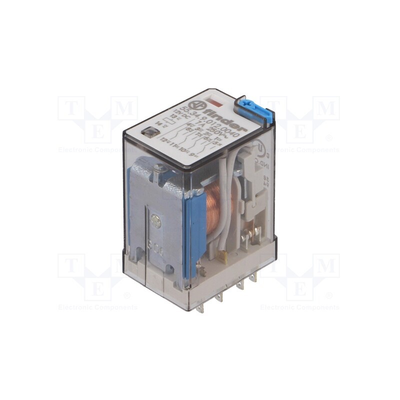 1 pcs x FINDER - 55.34.9.012.0040 - Relay: electromagnetic, 4PDT, Ucoil: 12VDC, Icontacts max: 7A