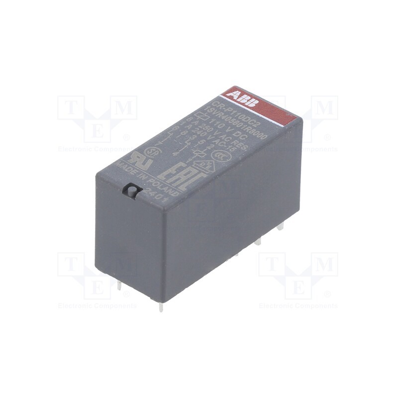 1 pcs x ABB - 1SVR405601R8000 - Relay: electromagnetic, DPDT, Ucoil: 110VDC, 8A, max.250VAC, PCB
