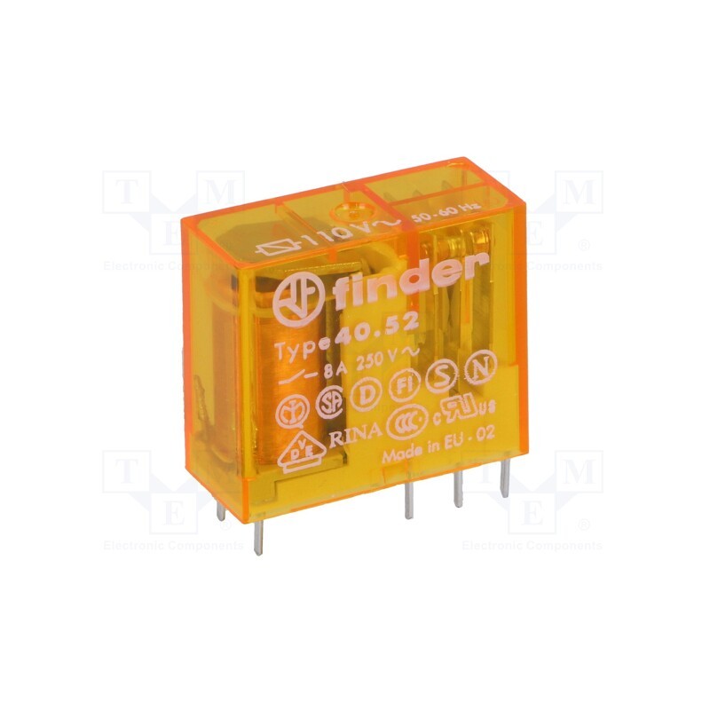 1 pcs x FINDER - 40.52.8.110.0000 - Relay: electromagnetic, DPDT, Ucoil: 110VAC, Icontacts max: 15A