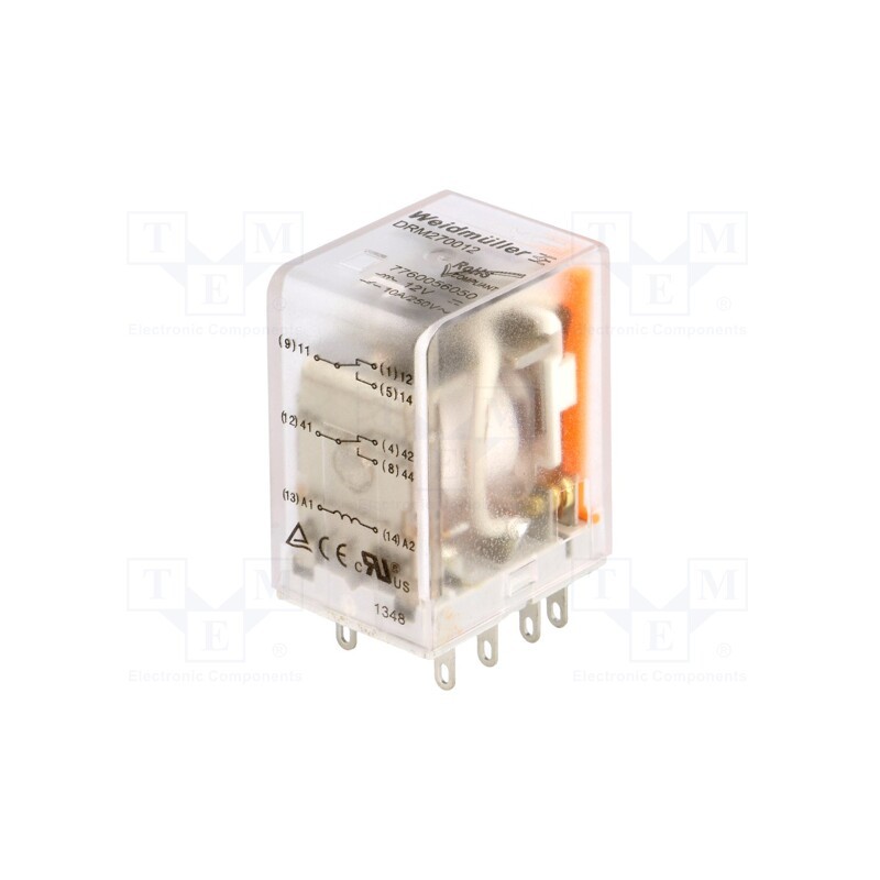 1 pcs x WEIDMu00dcLLER - 7760056050 - Relay: electromagnetic, DPDT, Ucoil: 12VDC, Icontacts max: 10A
