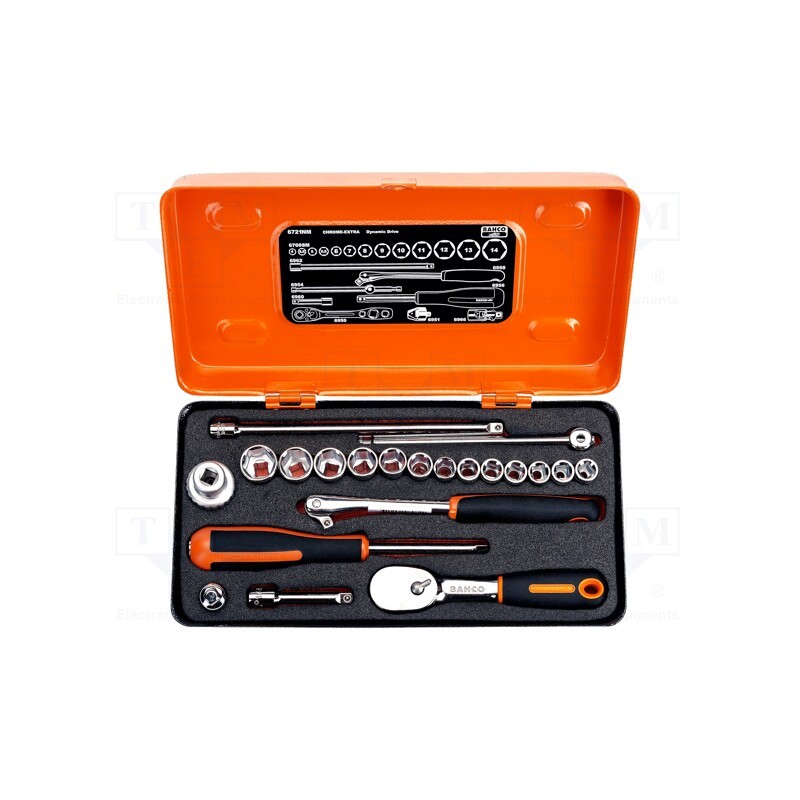 1 set x BAHCO - 6721NM - Wrenches set, 6-angles,socket spanner, Mounting: 1/4', 21pcs.