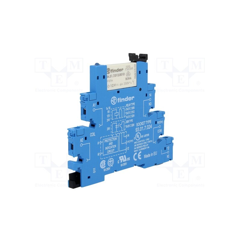 1 pcs x FINDER - 38.51.7.012.0050 - Relay: interface, SPDT, Ucoil: 12VDC, 6A, 6A/250VAC, 6A/30VDC, IP20