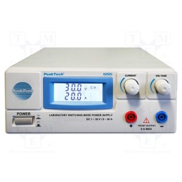 1 pcs x PEAKTECH - P 6155 - Power supply: laboratory, 0÷30VDC, 0÷20A, ≤50mV, 600W, 230VAC