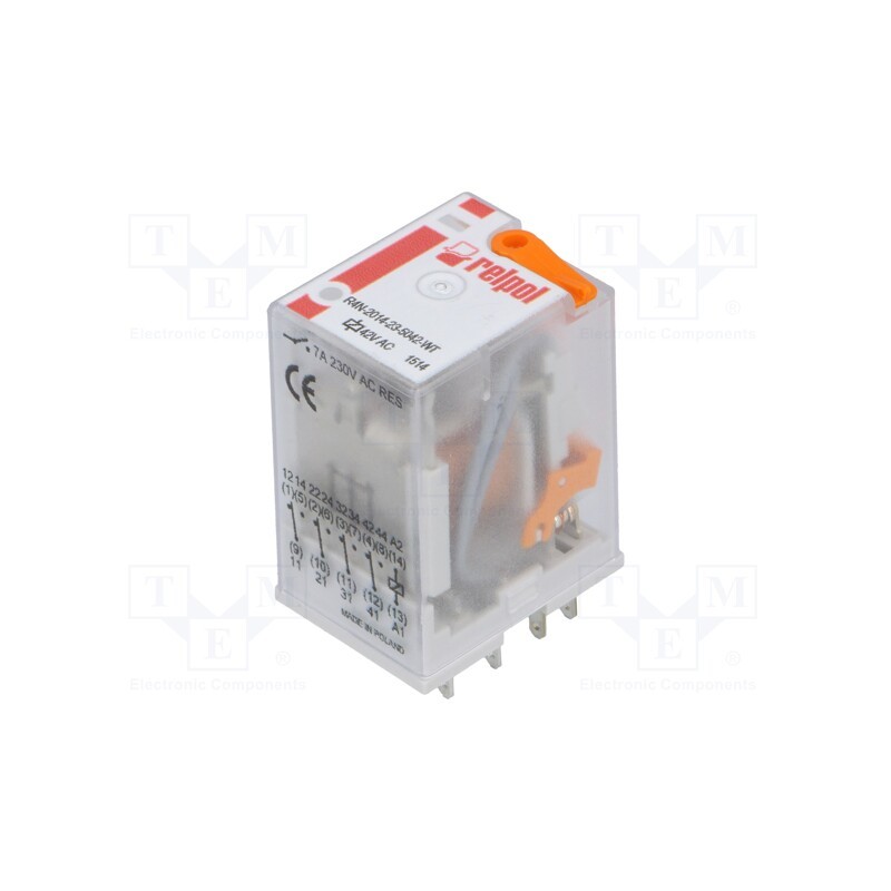 1 pcs x RELPOL - R4N-2014-23-5042-WT - Relay: electromagnetic, 4PDT, Ucoil: 42VAC, Icontacts max: 6A, IP40