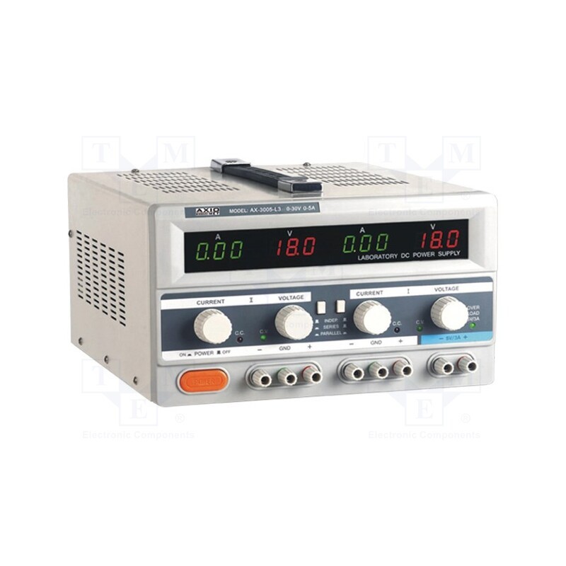1 pcs x AXIOMET - AX-3005L-3 - Power supply: laboratory, linear,multi-channel, 0÷30VDC, 0÷5A