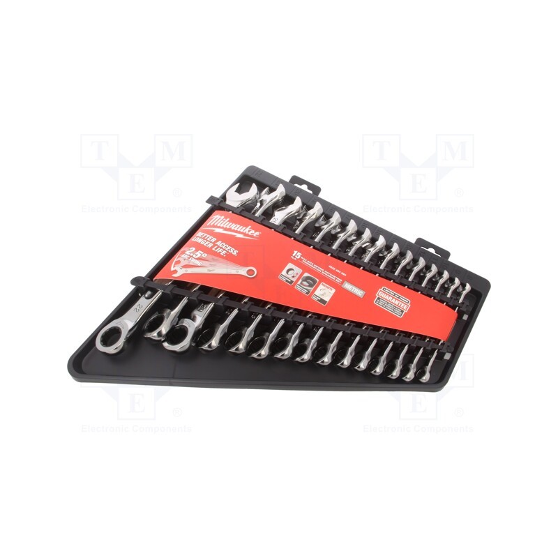 1 set x Milwaukee - 4932464994 - Wrenches set, combination spanner,with ratchet, Maxbite, 15pcs.