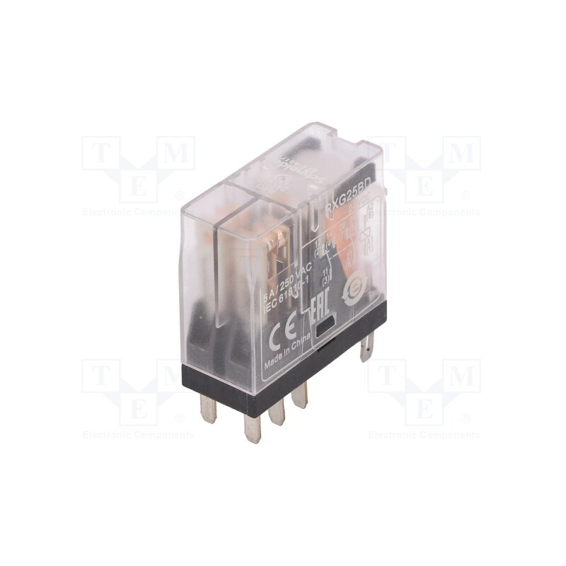 1 pcs x SCHNEIDER ELECTRIC - RXG25BD - Relay: electromagnetic, DPDT, Ucoil: 24VDC, 5A, 5A/250VAC, 5A/30VDC