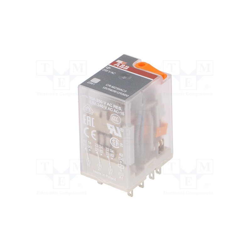 1 pcs x ABB - 1SVR405612R3000 - Relay: electromagnetic, 3PDT, Ucoil: 230VAC, Icontacts max: 10A