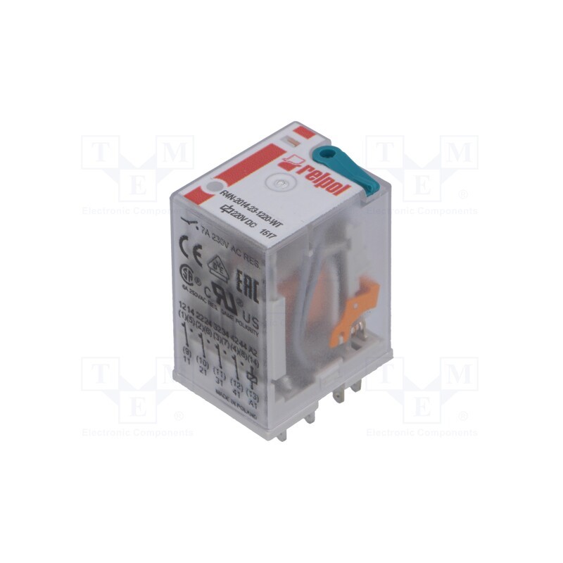 1 pcs x RELPOL - R4N-2014-23-1220-WT - Relay: electromagnetic, 4PDT, Ucoil: 220VDC, Icontacts max: 6A