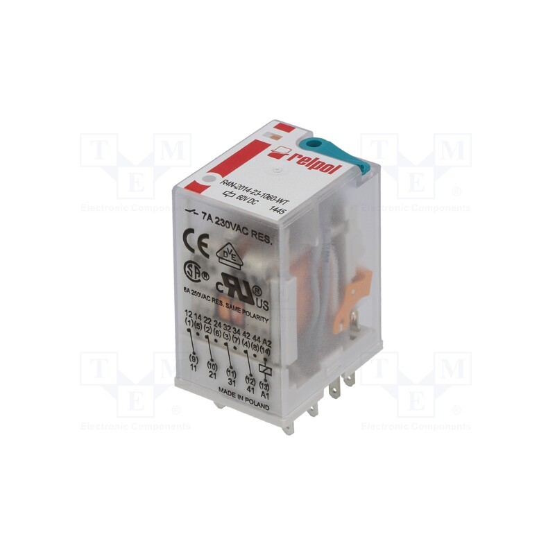 1 pcs x RELPOL - R4N-2014-23-1060-WT - Relay: electromagnetic, 4PDT, Ucoil: 60VDC, Icontacts max: 6A, 0.9W