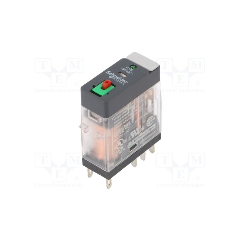 1 pcs x SCHNEIDER ELECTRIC - RXG22F7 - Relay: electromagnetic, DPDT, Ucoil: 120VAC, 5A, 5A/250VAC, socket
