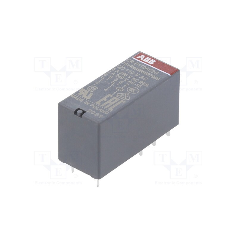 1 pcs x ABB - 1SVR405606R7000 - Relay: electromagnetic, DPDT, Ucoil: 110VAC, 8A, max.250VAC, PCB