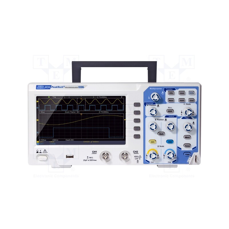 1 pcs x PEAKTECH - P 1336 - Oscilloscope: digital, Ch: 2, 50MHz, 500Msps, 10kpts, LCD TFT 7'
