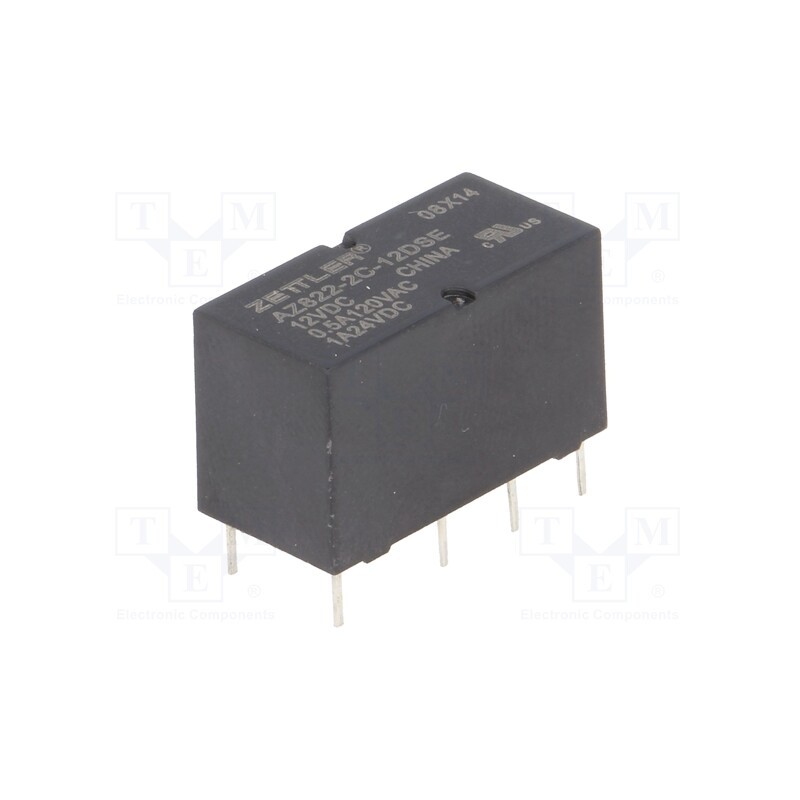 1 pcs x ZETTLER - AZ822-2C-12DSE - Relay: electromagnetic, DPDT, Ucoil: 12VDC, 2A, 0.5A/120VAC, PCB