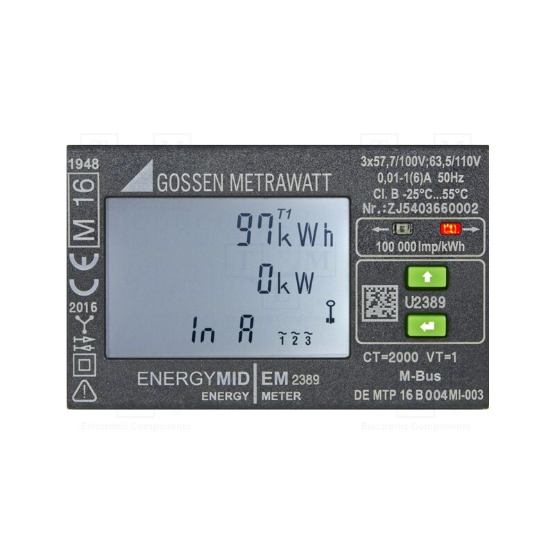 1 pcs x GOSSEN METRAWATT - U2389-V017 - Counter, digital,mounting, for DIN rail mounting, LCD, 230V,400V