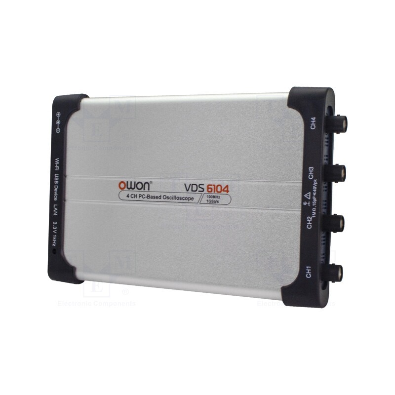 1 pcs x OWON - VDS6104A - PC connected oscilloscope, 100MHz, Ch: 4, 10Mpts, 1Gsps, 40V