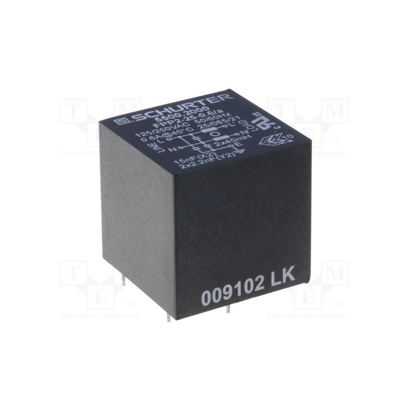 1 pcs x SCHURTER - 5500.2 - Filter: anti-interference, 250VAC, Cx: 15nF, Cy: 2.2nF, 40mH, THT